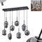 Lampe à suspendre Verbania, plafonnier à 8 flammes en métal/verre noir/chrome, lampe à suspendre moderne avec abat-jour en verre, 8 x E14 douille, hauteur max. 120 cm, sans ampoules