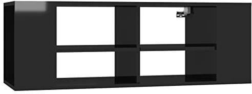 vidaXL Meuble TV Mural, Armoire de Télévision avec Étagères, Meuble Télé avec Rangement Salle de Séjour, Scandinave, Noir Brillant Bois d'Ingénierie