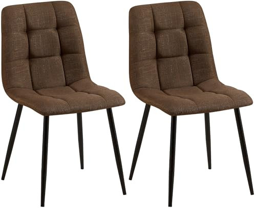CLP 2er Set Esszimmerstuhl Tilde, Küchenstühle gepolstert mit gestepptem Bezug, Polsterstühle mit Metallgestell, bis 150 kg belastbar, Farbe:braun, Material:Stoff