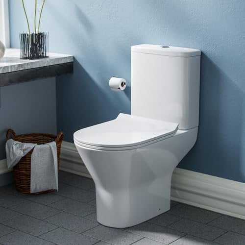 Modern Close Coupled Rimless Round Toilet Ceramic Soft Closing Seat White | Raze