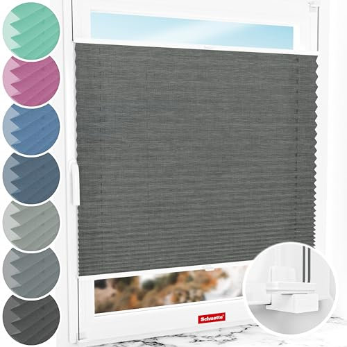 Schuette® Plissee ohne Bohren ● Melange Kollektion: Black Pearl (Schwarz) ● 125x120cm (Breite x Höhe) ● Suprafix Faltrollo X Klemmfix Rollo ● Blitzschnelle Montage inkl. Video