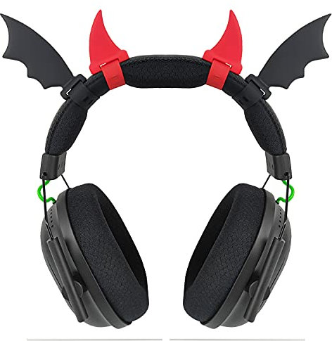 RUKUHOT Halloween Schwarze Fledermausflügel + Rote Teufelshörner Kopfhörer-Aufsatz, Fledermaus-Teufelshörner Stirnband Headset Dekor, Cosplay Requisiten Fledermausflügel für Halloween Weihnachten