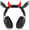 RUKUHOT Halloween Schwarze Fledermausflügel + Rote Teufelshörner Kopfhörer-Aufsatz, Fledermaus-Teufelshörner Stirnband Headset Dekor, Cosplay Requisiten Fledermausflügel für Halloween Weihnachten