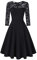 KOJOOIN Women's Floral Lace Dress Round Neck Cocktail Party Dress Vintage Swing Dress Black-01 Long Sleeve XL