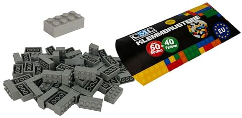 CMC imports 50 Klemmbausteine Bausteine 2x4 Noppen Kompatibel Bricks 8 Noppen freie Auswahl 34 Farben (280 - Grau)