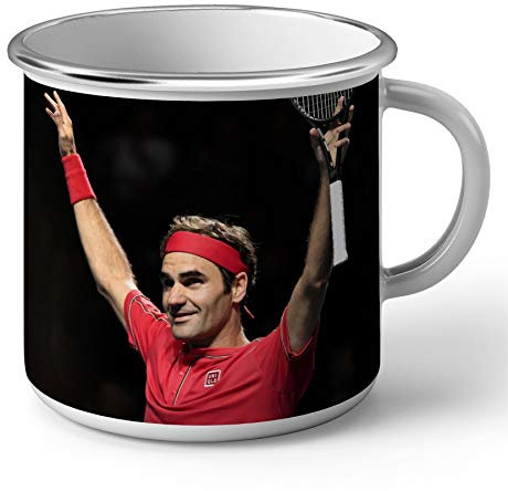 Tasse emailliert Metall Roger Federer Sieger Athlete Star Tennis Champion