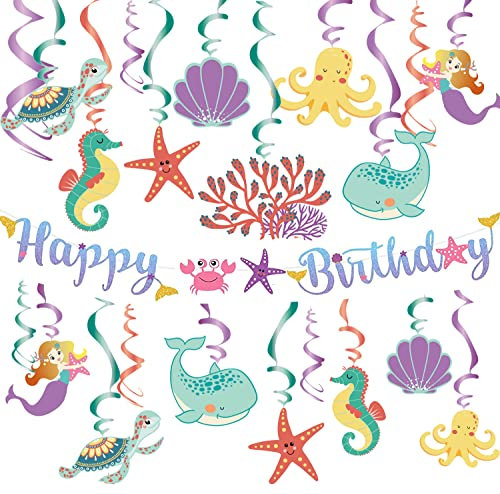 Unterwasserwelt Geburtstagsdeko Meerestiere Deko 14 Stück Spiralen Happy Birthday Banner Seepferdchen Deko Unterwasser Party Kinder Geburtstag Deko Junge