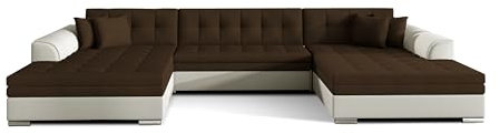 Wohnlandschaft U Form mit Schlaffunktion Ecksofa mit Bettkasten Couch Schlafsofa Eckcouch mit Bettfunktion Big Sofa XXL Couchlandschaft 355x164x80 cm VITI - Braun + Beige (Sawana 16 + Soft 33)