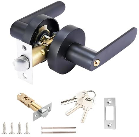 Qrity Cerradura de Manija de Puerta, Manija de Puerta con Llaves, Tamaño de Cierre 60/70 mm, Juegos de Manijas de Puertas para Dormitorio, Baño, Negro