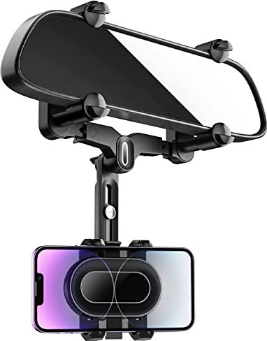 WUITIN Supporto per specchietto retrovisore per auto, girevole a 360° e retrattile, multifunzionale, design a quattro angoli, fisso, anti-vibrazione, per tutti i telefoni cellulari e tutte le auto