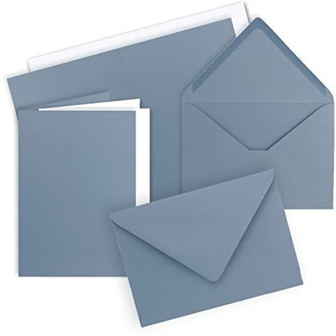 200x Faltkarten SET DIN A6/C6 mit Brief-Umschlägen in Graublau - inklusive Einleger - 14,8 x 10,5 cm - Premium Qualität - FarbenFroh