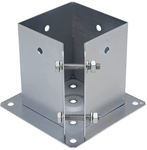 Pied de poteau carré en zinc galvanisé pour bois de 90 mm (122 mm x 150 mm)