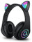 Sendowtek Wireless Headphones for Kids Adults, Over Ear Cute Cat Ear Earphone with Flashing Lights Built-in Mic Cute Headphones for Kids Boys Girls(Black)