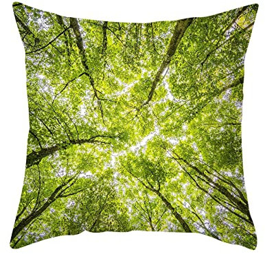 4er Kissenbezüge 50x50cm, Kissen Fall Für Sofa Grün Bäume Polyester Kopfkissenbezug Deko Wohnzimmer Schlafzimmer