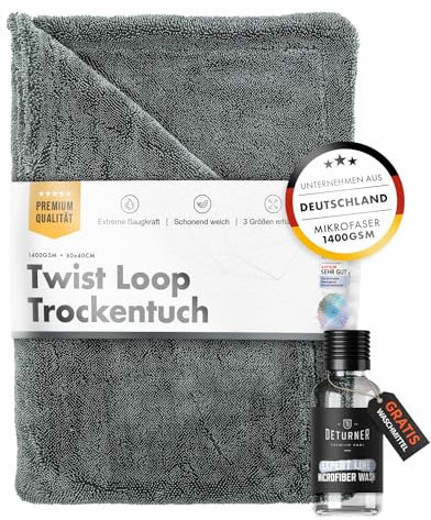 Chemicalworkz® Shark Towel Trockentuch 1400 GSM grau 60x40cm - saugstarkes Fast Dry Microfasertuch extra groß Autopflege | Fusselfrei, Streifen- & schlierenfreies Trocknen | Auto, Motorrad & Dusche