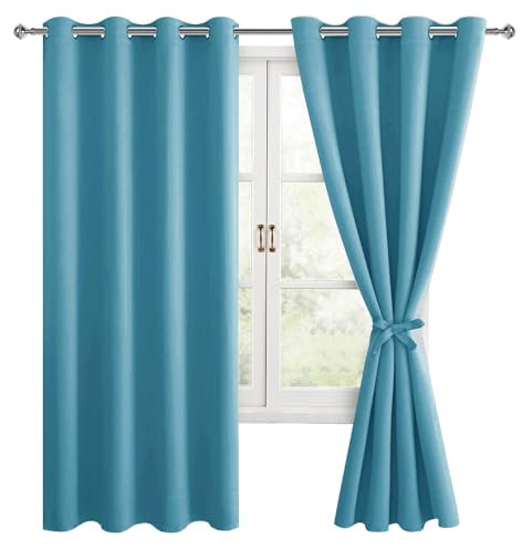 Hiasan Verdunklungsvorhänge mit Ösen,Blau Grün Blickdicht Vorhänge,2 Stück,132 x 160 cm (Breite x Höhe),weiche Schiebevorhänge für Schlafzimmer,Wohnzimmer usw.