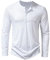 Men's Casual Grandad Collar Henley T Shirt Muscle Fit Summer Smart Long Sleeve 4 Buttons Tee Slim Fitted Collarless Polo T-Shirts Tops-Z-White-L