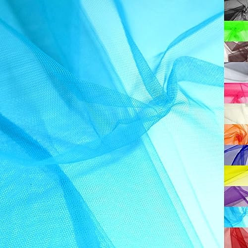 TOLKO Tüll Meterware für Vorhang Kleid Hochzeit Party Deko zum Nähen Dekorieren Basteln | feiner Netzstoff uni Tüllstoff als Dekostoff | Durchsichtig Zart | 140cm breit Tüll Stoff Meterware (Aqua)