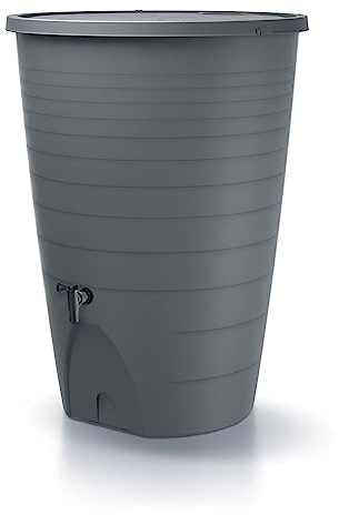 Serbatoio per Acqua Piovana Peruno 260L | Ø72x97 cm | Incluso Rubinetto e Sistema di Raccolta Acqua | Cisterna da Giardino | Colore Grigio Design Moderno