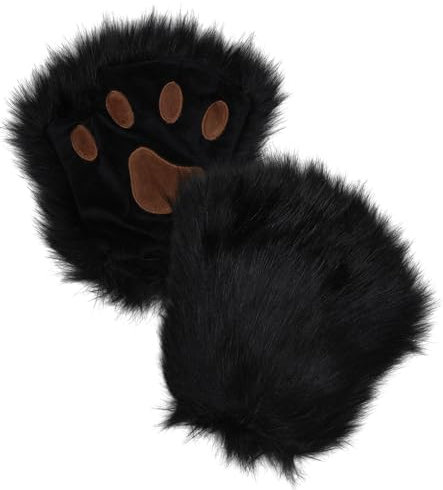 Focupaja Pelzige Bärentatzen Wolf Handschuhe Faux Tier Cosplay Fingerlose Handschuhe Niedliche Katze Handschuhe Warme Plüsch Winterhandschuhe Eine Größe Schwarz