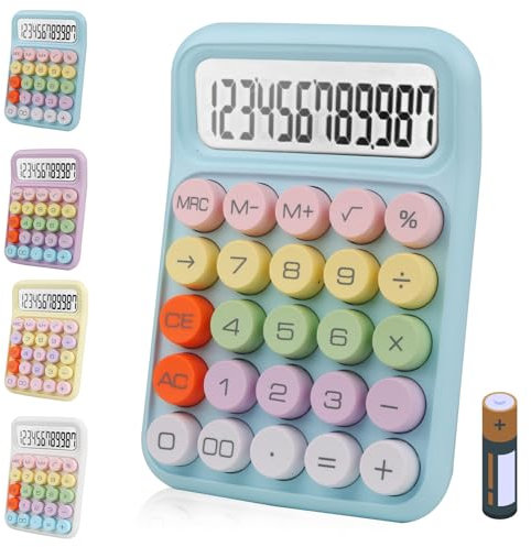 Bimormat Cute Electronic Calculator,12 Digit Large LCD Display and Big Round Buttons Candy-Colored Desktop Calculator for Office,School,Home,Business(DE-COR-Blue)