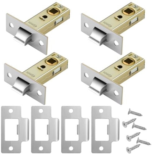 Pimoys 4 Set 45mm Door Latch, Internal Door Lock Mortice Latch Polished Tubular Latch for Sprung Lever Door Handles