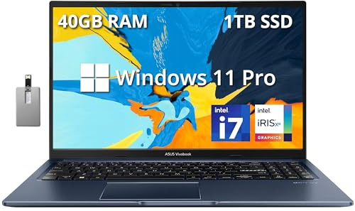 ASUS VivoBook - Computer portatile Touchscreen FHD da 15,6 pollici, Intel Core i7-1255U di 12a generazione, 40 GB di RAM, SSD PCIe da 1 TB, grafica Intel Iris Xe, tastiera retroilluminata, WiFi 6,