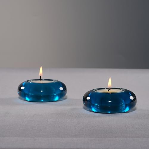 ICNBUYS Lot de 2 bougeoirs décoratifs Faits à la Main en Forme de Galets - Décoration d'intérieur pour apaiser l'esthétique terreuse - Bleu - Diamètre : 7,6 cm résine