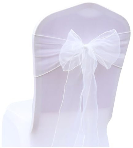 Wisafory 5 Stück Stuhlschleifen Organza Stuhl Schärpe Schleife Band Stuhlhussen Stuhl Organza Schleifenband Dekoration für Hochzeit Zeremonie Event Feier Party 18 x 275 cm Weiß 5 Stück