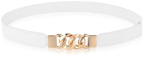 Amaxiu Women Elastic Skinny Belt, Stretchy Thin Belt Invisible Stretch Belts with Gold Buckle Ladies Waist Belt Dress Belt(White)