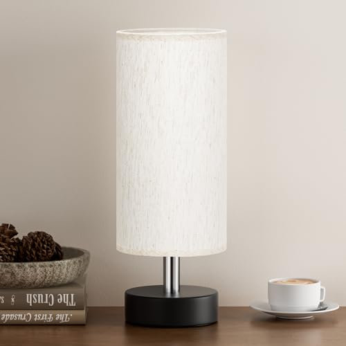 Kakanuo Nachttischlampe Klein, Tischlampe mit Kabelschalter, 3 Farbtemperaturen, Weißer Lampenschirm Silberner Sockel, Kleine Lampe für Nachttisch Wohnzimmer Schlafzimmer Büro Kinderzimmer