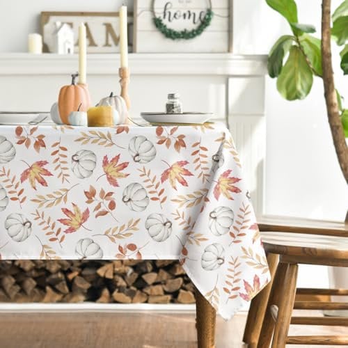 Artoid Mode Orange Pumpkins Leaves Autumn Table Cloth, Rectangular 140x220 cm Fall Table Cover Protector For Party Home Table Decorations