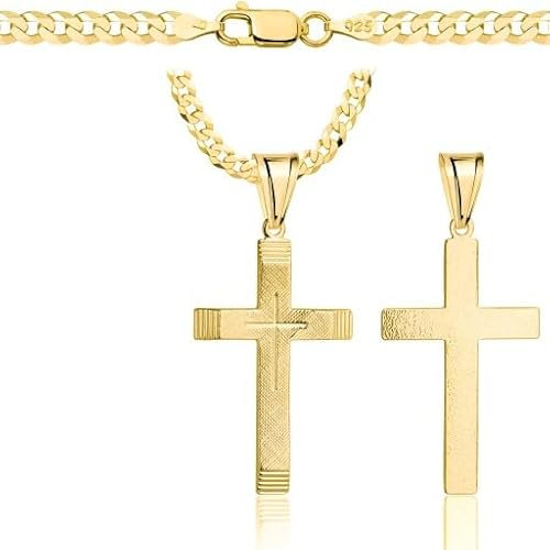 AMAR PRAGNA goldkette Herren/Damen 925/585 - Kreuz Kette -Halskette gold 3,8mm Kreuzkette, (55 cm)