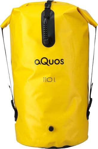 Melan-Store aQuos Finback 110L XXL Dry Bag Rucksack – Wasserdichter Outdoor Packsack aus LKW-Plane, Rollverschluss, Trekking- & Camping-Rucksack, robust & signalgelb, mit Tragesystem