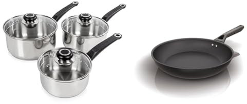 Morphy Richards 970003 Equip 3-Piece Pan Set, Stainless Steel & Ninja ZEROSTICK Classic Cookware 30cm Frying Pan, Non-Stick, Long Lasting Aluminium Frying Pan