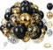 Luftballons Geburtstag Schwarz Gold 65 Stk 12 zoll 5 zoll SKYIOL Latex Ballons Goldene Konfetti Luftballons Metallic Ballons mit Girlande Streifen für Hochzeit Abschluss EID Silvester Neujahr Deko