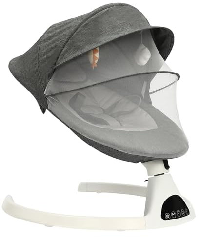 Lightakai - Elektrische Babyschaukel, Babywippe mit Musik Elektrischer Schaukelstuhl mit Fernbedienung, Timer, Abnehmbarem Moskitonetz und Baldachin, bis zu 12 kg