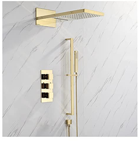 Kitchen Sink Faucets,Bathroom Faucets, Thermostatic Bathroom Shower Faucet in Wall Gold Bath and Shower Faucet Set Black Thermostatic Mixer Bath and Rainfall Shower for Sink Vanity Rv Bar(Gold A)