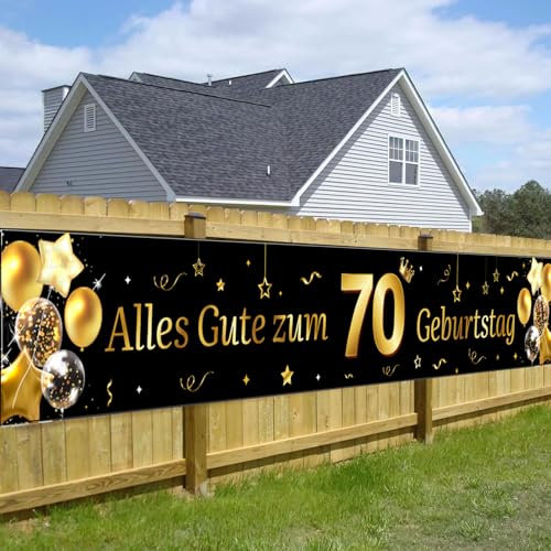 70 Geburtstag Banner Mann Gold Schwarz 70.ter Geburtstag deko Lange Hintergrund Banner zum 70 Geburtstag Happy 70th Birthday 70.Geburtstagsbanner für mann 40 * 270cm