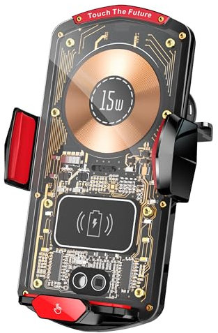 Wireless Car Charger Mount,Phone Holder for cars,15W Fast Charging, Air Vent,Auto Clamping,360° Rotating Ball Joint,Transparent Case,Compatible with iPhone 16/15/14/13/12/11/10, Samsung Galaxy Series
