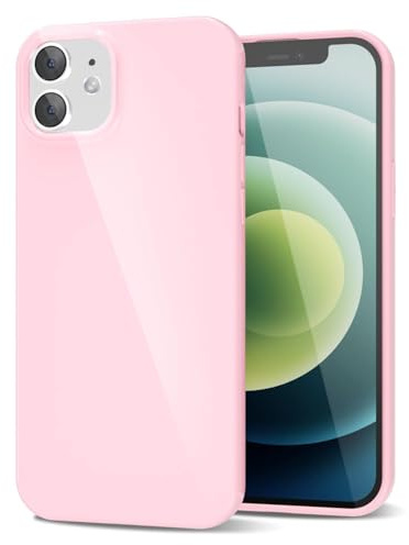LoeoeL for iPhone 12 Pro/ 12 Phone Case Liquid Silicone, Cute Girly Thin Ultra Slim Jelly Soft Rubber Gel Protective Glossy Hard Plastic Case, Plain Solid Color Cover for Women Girl, Light Pink