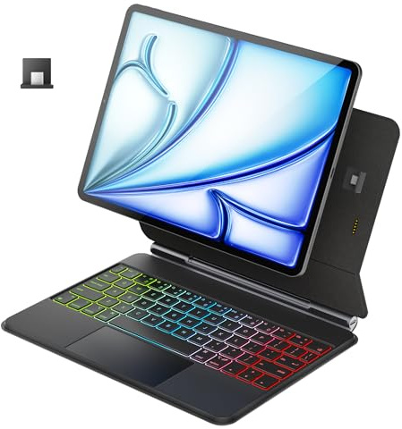 doqo Étui avec clavier Auto-Connect pour iPad Air 11 (M2/M3) 2024 2025, Air 11 5e/4ème et iPad Pro 11 (4e, 3e, 2e, 1ère génération), étui avec clavier magique, pas de Bluetooth ni de charge