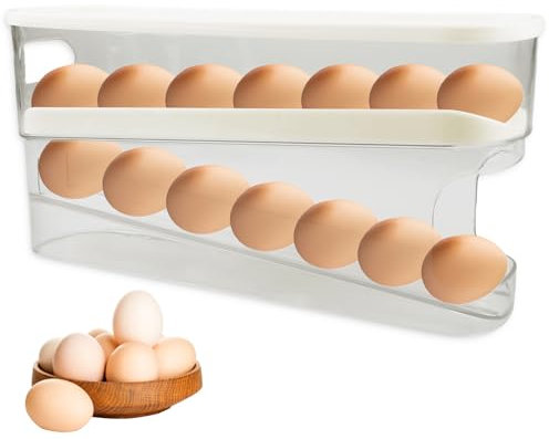 Eierhalter für Kühlschrank, Ausziehbares Eierb Hhält 12 Große Eier Eierhalter, klarem PTE-Material Automatisch Rollend Kühlschrank Eier Organizer für Kühlschrankaufbewahrung