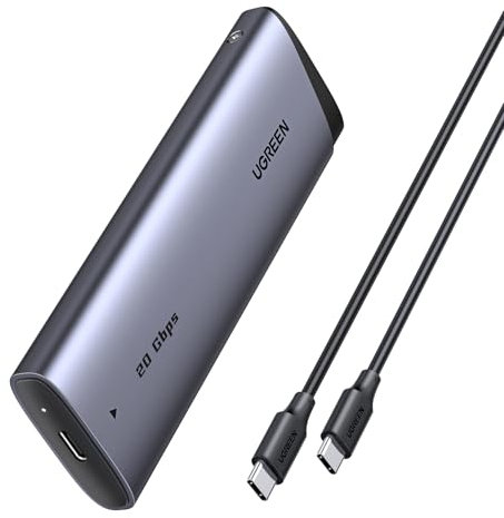 UGREEN Boîtier SSD M.2 NVME SATA 20 Gbps USB 3.2 Gen 2 Adaptateur Disque Dur Externe Aluminium pour 2230 2242 2260 2280 Câble Inclus Compatible avec HP 14 Pro, iPhone16 Pro Max, PS5