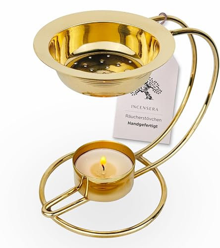 Räucherstövchen mit Sieb - Gold mit Bogen, Edles Design für Aromatherapie | Räuchergefäß, Weihrauchbrenner, Räucherstövchen Sieb, Incense Burner
