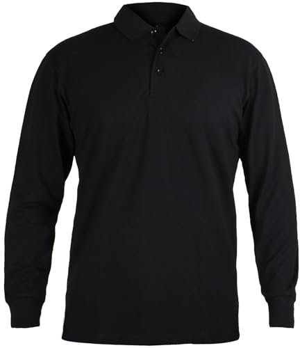 True Face Men's Polo Shirt Long Sleeve Classic Plain Pique Casual Collared Top Regular Fit, Comfortable Cotton Blend, Ideal for Work, Smart-Casual, Everyday Wear Black XL