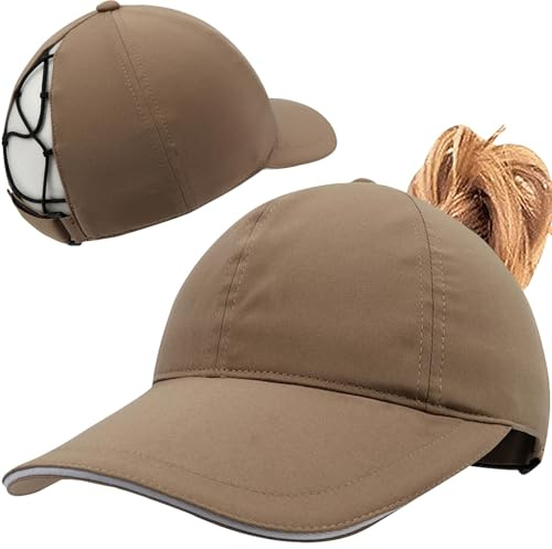 Enwokran Damen Pferdeschwanz Mütze, überkreuzte Baseballkappe Hohe Messy Bun Ponykappe Schnell Trocknende Mütze mit Pferdeschwanz Loch UV-Schutz Sommer Sonnenhut Outdoor Sportkappe (Dunkles Khaki)