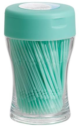 200 Stück Zahnpflege Interdentalbürsten Set, Doppelkopf Zahnstocher aus Kunststoff mit Behälter, Zahnreiniger für Zahnspangen (Green, One Size)