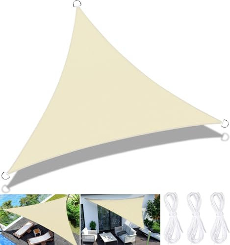 FAMKEEP Toldo Vela de Sombra Triangular 3x3x3m,Protección Rayos UV,Toldo con Protección Solar,Toldo para Jardín Impermeable para Exterior Patio Terraza Balcón,Crema