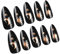 24Pcs Women's Gothic Black Long French Tip Press On Nails With Star Moon Designs Almond Shape Faux Nails Glues On Nails